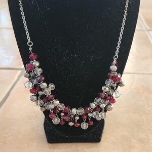 Vintage Elegant Silver and Red Beaded Necklace